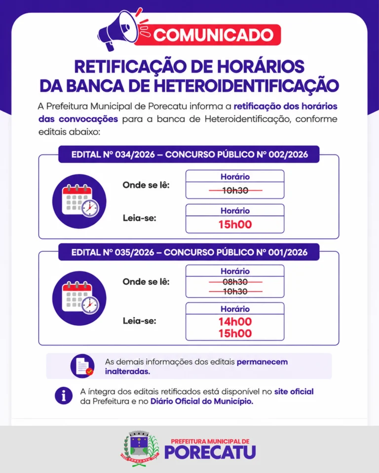 Comunicado – Retificação de horários da banca de heteroidentificação