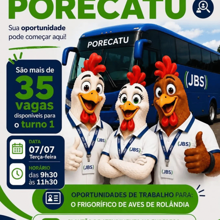 Agência do Trabalhador de Porecatu comunica que estão abertas mais de 35 vagas para a empresa JBS