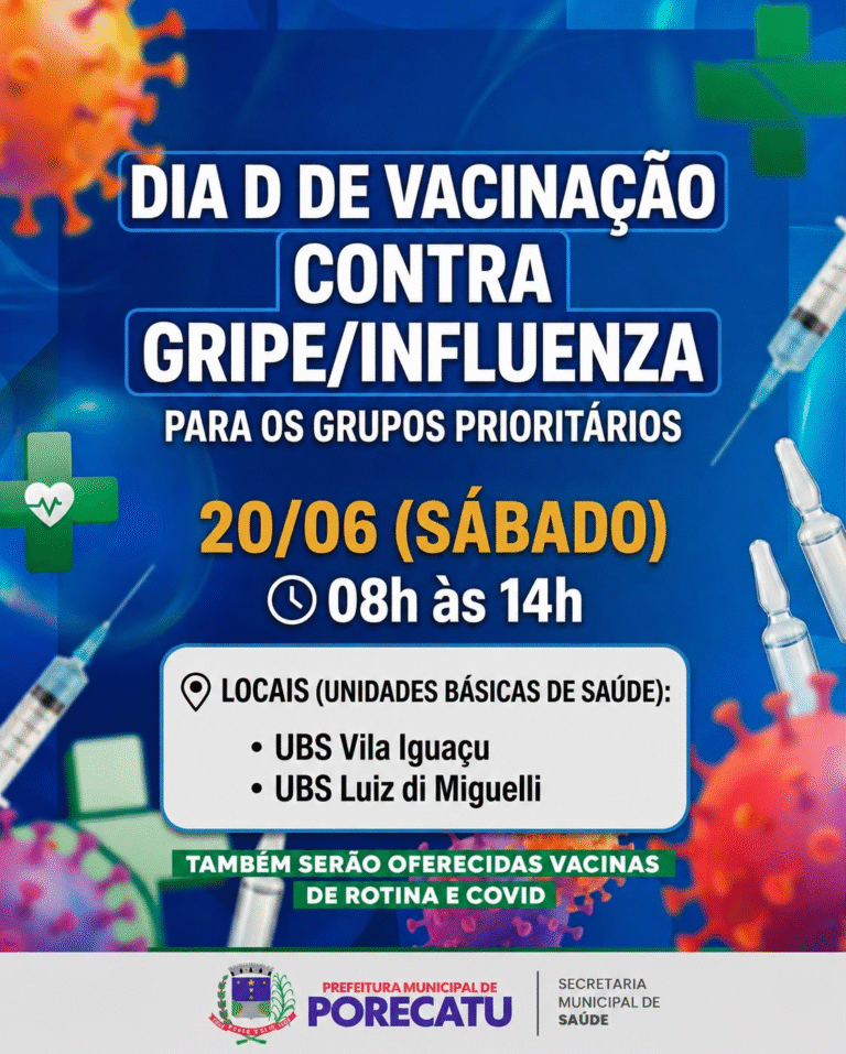 Porecatu realiza “Dia D” de Vacinação contra Gripe/Influenza neste sábado (20/06)