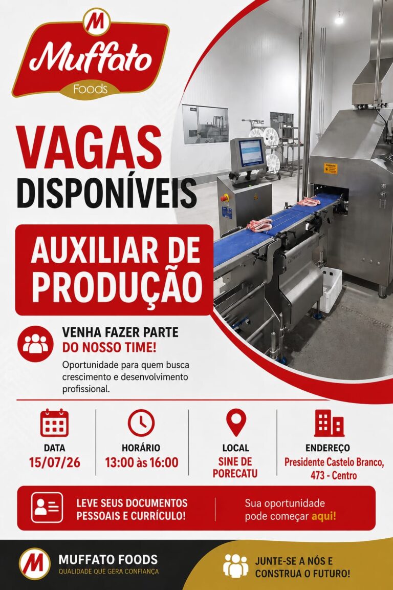 Agência do Trabalhador Informa: Novas Vagas Disponíveis na Muffato Foods!