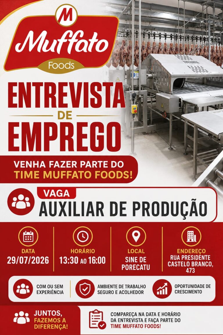Agência do Trabalhador anuncia novas vagas de emprego para a Muffato Foods