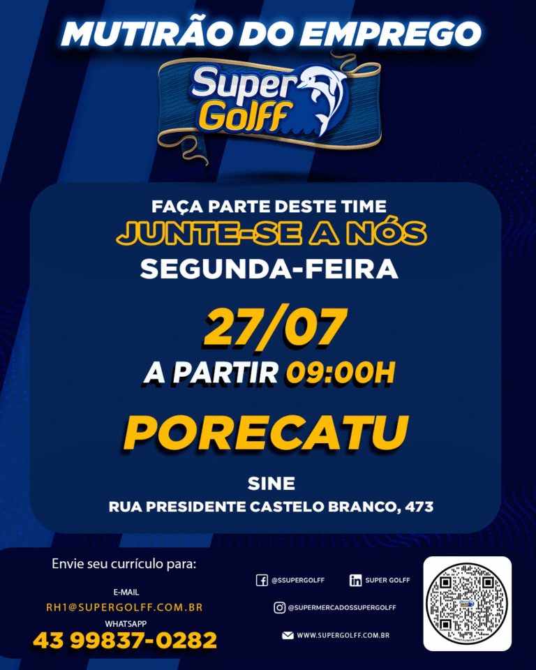 Agência do Trabalhador anuncia novas vagas de emprego para a rede Super Golff