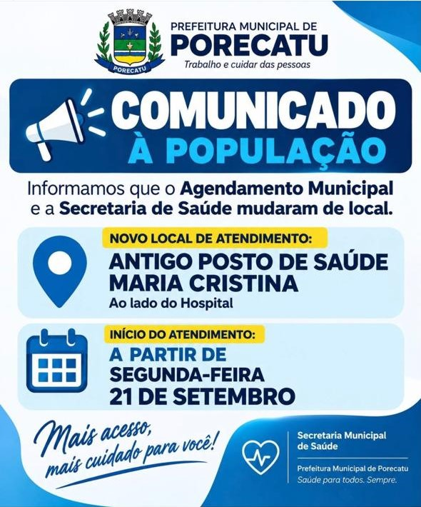 Agendamento Municipal e Secretaria de Saúde passam a atender em novo endereço